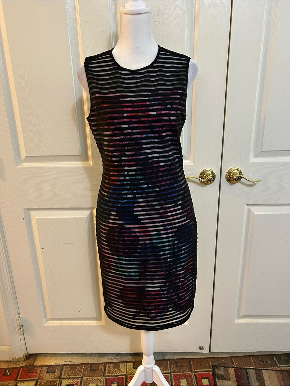 Catherine Malandrino black and floral sheath dress, size 4.